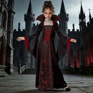 Disfraz de Vampiresa para Niñas con Cuello Alto y Mangas Anchas, Vestido Largo para Cosplay de Halloween - Product Image 1