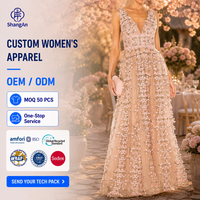 Robe longue en tulle personnalisée pour femme, avec appliques florales, col en V, sans manches, coupe trapèze, broderie florale, robe de soirée, robe de cérémonie pour invitée de mariage ou bal de promo