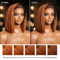 Perruques Courtes Bob Lisses et Soyeuses en Cheveux Humains 100% Naturels, Ombré Gingembre, Coupe Droite, Sans Colle, Lace Front 5x7 13x4, Tailles 8, 10, 12 Pouces