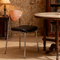 Chaise de salle à manger rétro style Mid-Century Flying Bird en acier inoxydable avec dossier en bois massif, idéale pour café, restaurant, maison et salon
