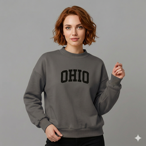 Hot Sale Women Crew Neck Sweatshirt Ohio Letter Print Knitted 100% Cotton Regular Fit <b>Raglan</b> Sleeves Autumn Winter Wear <b>Tops</b> - Product Image 1