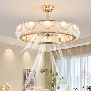 Ventilateur de plafond <span class=keywords><strong>vintage</strong></span> français avec plumes, coquillages et perles, 2-en-<span class=keywords><strong>1</strong></span> avec lampe LED, luminaire décoratif silencieux - Product Image 3