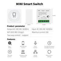 Article populaire 16A avec ligne de phase et ligne neutre, commande vocale, contrôle bidirectionnel, interrupteur intelligent Wi-Fi Tuya Mini 1 canal PST-AP-SMT