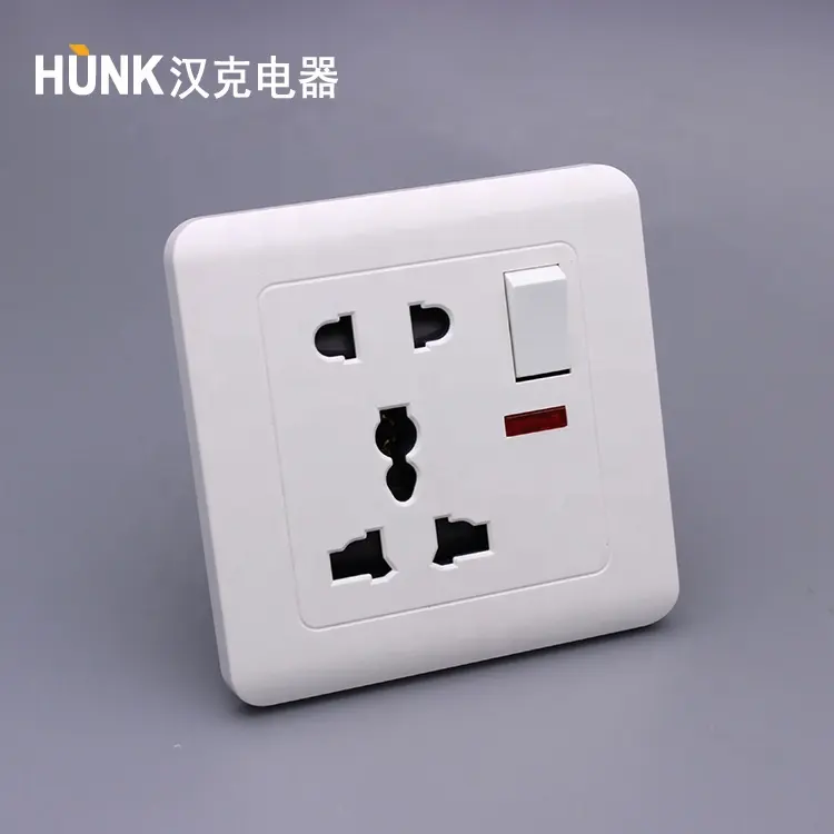 The very popular white colour single one gang switch with 5pin MF socket in Myanmar