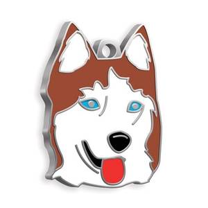 Placa de identificación para perros Husky, blanca y marrón, con esmalte, para identificación de mascotas. - Product Image 1