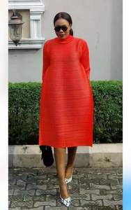 Sheen New Miyaki Casual <span class=keywords><strong>Maxi</strong></span> Dress adulto Plus Size allentato collo alto manica lunga tinta unita pieghettato abito Casual da donna - Product Image 2