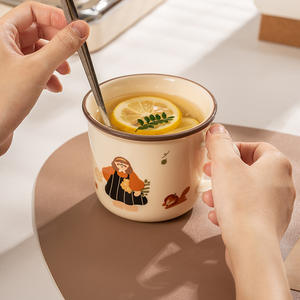 แก้วเซรามิคสำหรับครอบครัว ลายการ์ตูนน่ารัก พร้อมหูจับ เหมาะสำหรับใช้ในบ้าน ของขวัญสำหรับคู่รัก แก้วสำหรับมื้อเช้า - Product Image 5