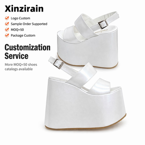 Xinzirain Custom 13-15-18-20-22-24 cm White <strong>Wedge</strong> Heel Wedding Shoes <strong>Platform</strong> Bridal <strong>Sandals</strong> - Product Image 1