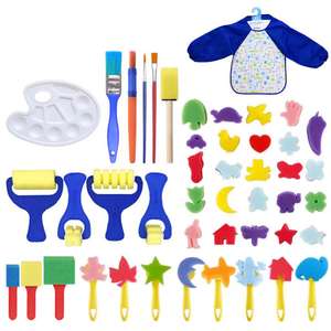 Kit de tampons et pinceaux éponge DIY personnalisés pour enfants, avec manche en plastique et poils en soie, outil de peinture - Product Image 2