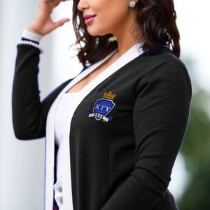 Jolie fille femmes coupe-vent côté col ouvert ample Club solide lettre grecque sororité symboles manteau pull - Product Image 4