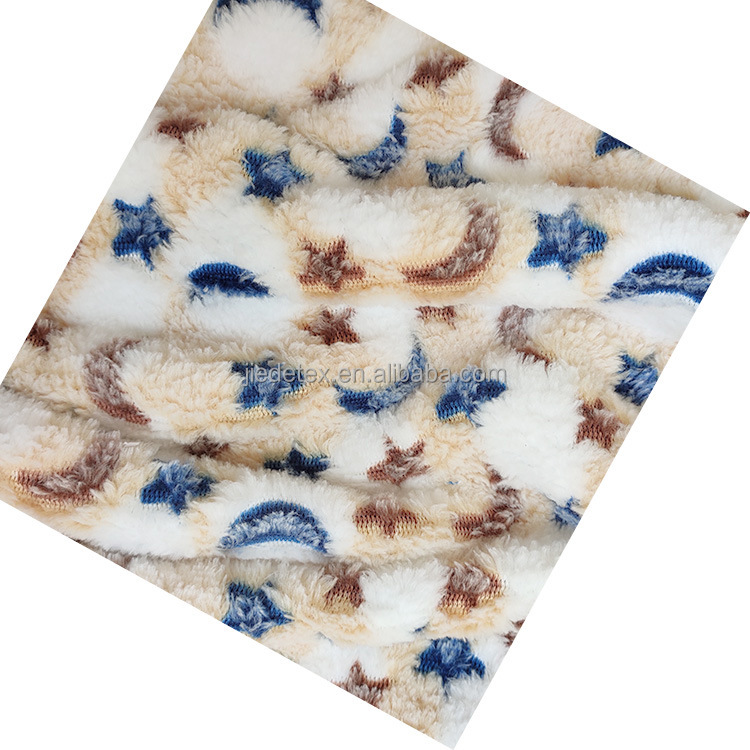 Wholesale Stock Lot Custon Double Sided Star Moon Printed Flannel Fleece Fabrics For Carpet Sofa