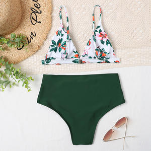 女性纯色比基尼上衣班底加厚比基尼女性俯卧撑泳衣女性印花泳衣 - Product Image 5