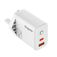 Chargeur Mural de Voyage Rapide 25W avec Prise UK, Double USB A+C PD QC 3.0 et Lumière LED pour Tous Appareils Mobiles – Modèle Exclusif en Gros
