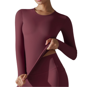 Custom Front Stand Neck Solid Spandex/Nylon Gym Fitness High Compression <b>Workout</b> Active <b>Top</b> Women <b>Long</b> <b>Sleeved</b> Lightweight Quick - Product Image 1