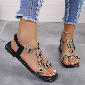 Hot Sale Square Head Women's Femme Transparent Rhinestone Open Toe Flat Sandals for Women and Ladies Slippers - Product Image 1