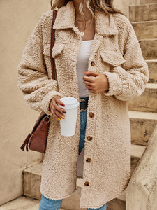 Veste en flanelle matelassée à manches longues pour femmes, veste en sherpa respirante, boutons, taille <span class=keywords><strong>XL</strong></span> pour l'<span class=keywords><strong>hiver</strong></span> - Product Image 4