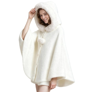 Chaqueta Cárdigan con Capucha de Piel Sintética para Mujer, Elegante Chal sin Mangas con Cuello de Peluche, Capa Elegante para Bodas y Fiestas - Product Image 3