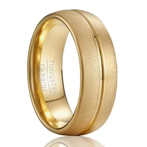 Custom Domed Tungsten Steel Wedding Rings Gold 8MM Gold Plated Men Ring Fashion Jewelry Rings