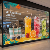Film LED transparent adhésif pour écran mural en verre de centre commercial, à coller sur vitrine en verre