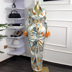 2025 estate nuova moda europea americana Cross-Border da donna a vita alta abito sottile con stampa di piume con scollatura Casual - Product Image 4