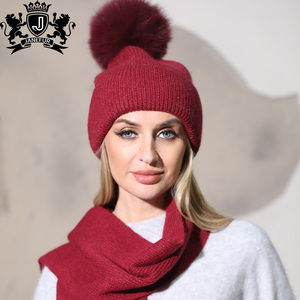 Janefur 2026 Nouveauté : <span class=keywords><strong>Ensemble</strong></span> <span class=keywords><strong>bonnet</strong></span> et écharpe en angora avec <span class=keywords><strong>pompon</strong></span> en fourrure, couleur assortie, pour <span class=keywords><strong>femme</strong></span> - Product Image 6