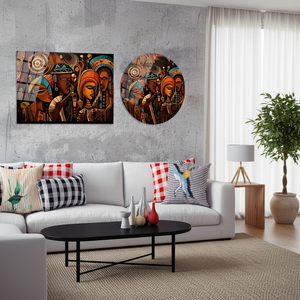 Arte Tribal Africano Vibrante en Lienzo: Impresión de Figuras Étnicas, ARTE EN VIDRIO TEMPLADO - Product Image 3