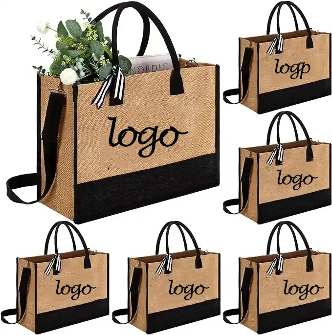 Custom Logo Fabriek Tassen Strand Handtassen Jute Gunny Draagtas Blanco Jute Draagtas