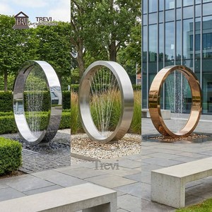 Fontana Circolare Moderna in Acciaio Inossidabile Lucidato a Specchio, Scultura Artigianale in Metallo, Elemento Decorativo per Giardino Esterno, Vendita all'Ingrosso OEM - Product Image 2