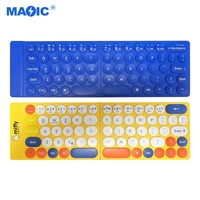Matériel informatique Logiciel Portable Pliable Rechargeable Mince Mini Clavier Sans Fil Clavier Dent Bleue avec Support de Support