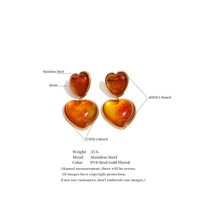Boucles d'oreilles JINYOU 6259 étanches en acier inoxydable plaqué or 18 carats, grosses boucles d'oreilles pendantes en résine double cœur, bijoux