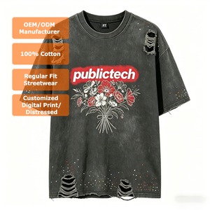 Custom Premium Acid <b>Wash</b> Distressed Graphic Unisex Oversized Digital Print 100% Cotton Men's T-Shirt with Rhinestone Embellish - Product Image 1