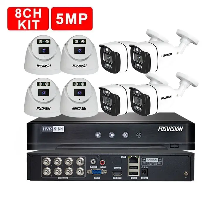Fosvision AHD 5MP 8 Channel Camera Kit Night Vision Dvr Security Home System Video Surveillance Ahd Camera 5mp Ahd Kit 8ch