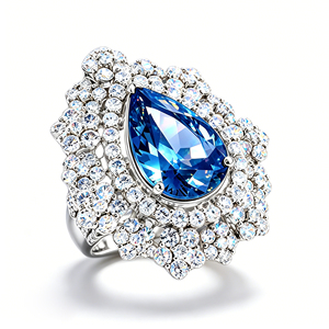 Women's 925 Silver Cocktail <b>Ring</b> Pear Cut Blue <b>Crystal</b> Pave Setting Luxury Statement Jewelry - Product Image 1