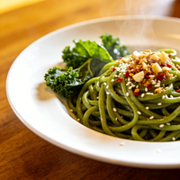 Vegetarian Healthy Low Sodium Vegan Durum Wheat Udon Noodles with Kale Powder Cooked Instant