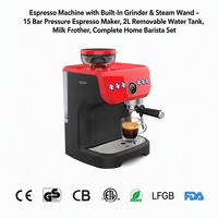 Machine à café expresso semi-automatique électrique avec broyeur intégré, trémie à grains, buse vapeur en acier inoxydable, pour usage domestique et hôtelier