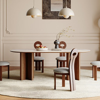 Table à manger italienne moderne en plaque de roche Table à manger ovale en bois massif famille française rétro petite table d'appartement