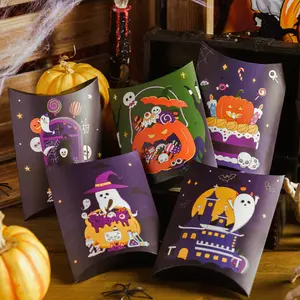 Kotak hadiah berbentuk bantal Halloween, kotak kertas kemasan hadiah coklat permen lucu karton putih kartun kreatif