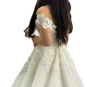 Off-the-Shoulder Wedding Dress With <b>Lace</b> Floral Mesh Train Ball Gown <b>White</b> Sweetheart Neckline Natural Waistline JM033 - Product Image 5