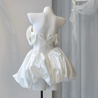 Robe de cocktail blanche en satin de style court français, épaules dénudées, modeste, longueur au sol, dentelle pour mariage, fiançailles, anniversaire, fête, banquet