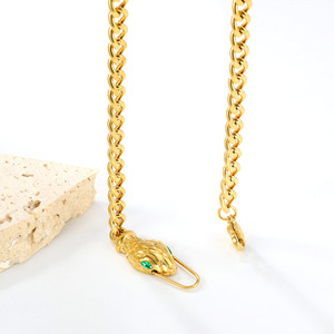 Conjunto de Collar y Pulsera con Cabeza de Serpiente, 45cm y 18cm, Chapado en Oro con Circonio Verde, para Fiestas, Joyería de Moda - Product Image 3