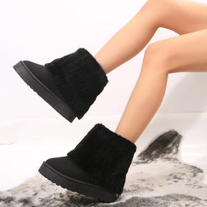 Bottes de neige <span class=keywords><strong>pour</strong></span> <span class=keywords><strong>femme</strong></span> en daim avec fourrure synthétique épaisse, à revers pliables, plateforme, bout rond, entièrement doublées polaire, chaudes, hiver, à enfiler - Product Image 5