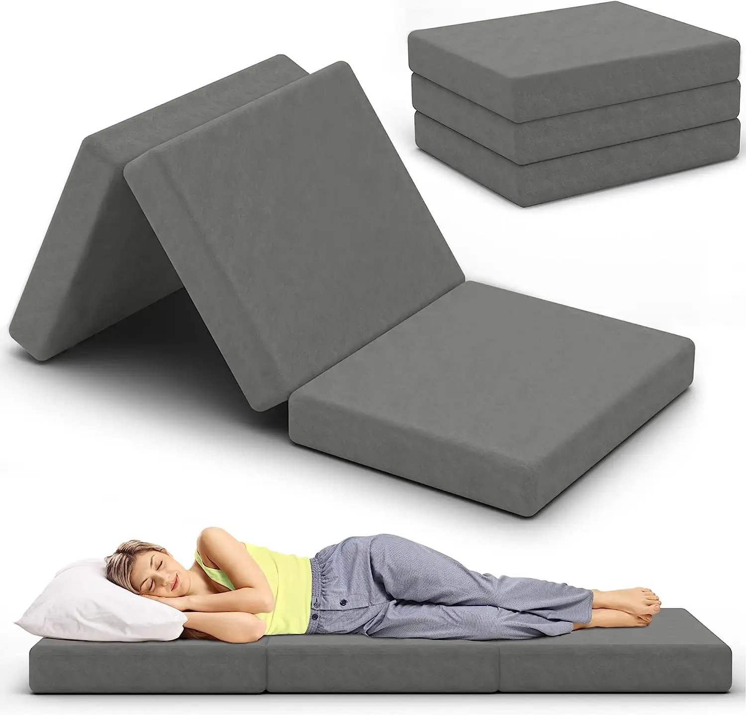 Matelas de Camping Pliable Matelas de Sol Pliant pour Adultes Enfants Lit Portable 4 Pouces Mousse Matelas de Couchage