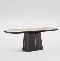 Table à manger ovale moderne en HDF peint, effet pierre, base en laiton incrusté, sur mesure OEM pour salle à manger, projet de villa de luxe au Qatar