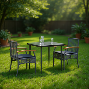 Dark <b>Grey</b> Rattan Garden Dining Set 2 Seater Metal <b>Frame</b> Weather Resistant Outdoor Furniture Contemporary Design - Product Image 2