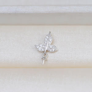 Pendentif en argent S925 pour femme, feuille avec perle, accessoires de bijoux personnalisés, tendance, produit semi-fini 1796 - Product Image 3