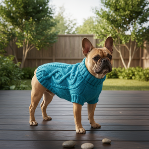 Pull pour chien en tricot torsadé bleu turquoise, col roulé, pull pour animaux de compagnie, doux et chaud, manteau pour <span class=keywords><strong>chiot</strong></span>, pour bouledogues <span class=keywords><strong>français</strong></span>, petits chiens - Product Image 5