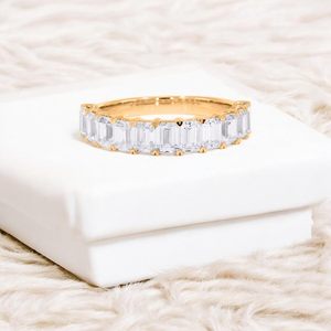 KEEVA JEWELS 2.20Ct Emerald Shape Prong Set Moissanite <b>Wedding</b> <b>Band</b> for Women Gold Plated Sterling <b>Silver</b> Handcrafted in the USA - Product Image 3