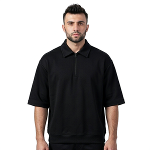 T-shirt d'été décontracté pour homme à col montant, coupe ample, en coton tissé imprimé numériquement, avec logo personnalisé - Product Image 4