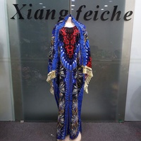 Nouvelle Robe de Soirée Élégante et Tendance pour l'Été 2026, Style Ethnique Boubou, avec Foulard, Grande Taille pour Femme, Imprimé Diamant, en Coton, Style Africain