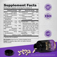 Capsules de complexe biotine-collagène-kératine |   Complément beauté 25000 mcg pour des ongles forts, des cheveux sains et une peau éclatante, 60 unités